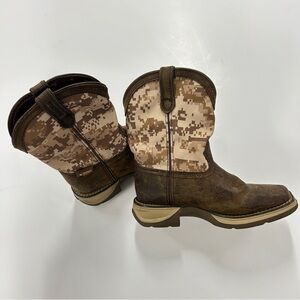 Kids Western Cowboy Boots Brown Leather Digital Camo | Rugged Farm Rodeo Style